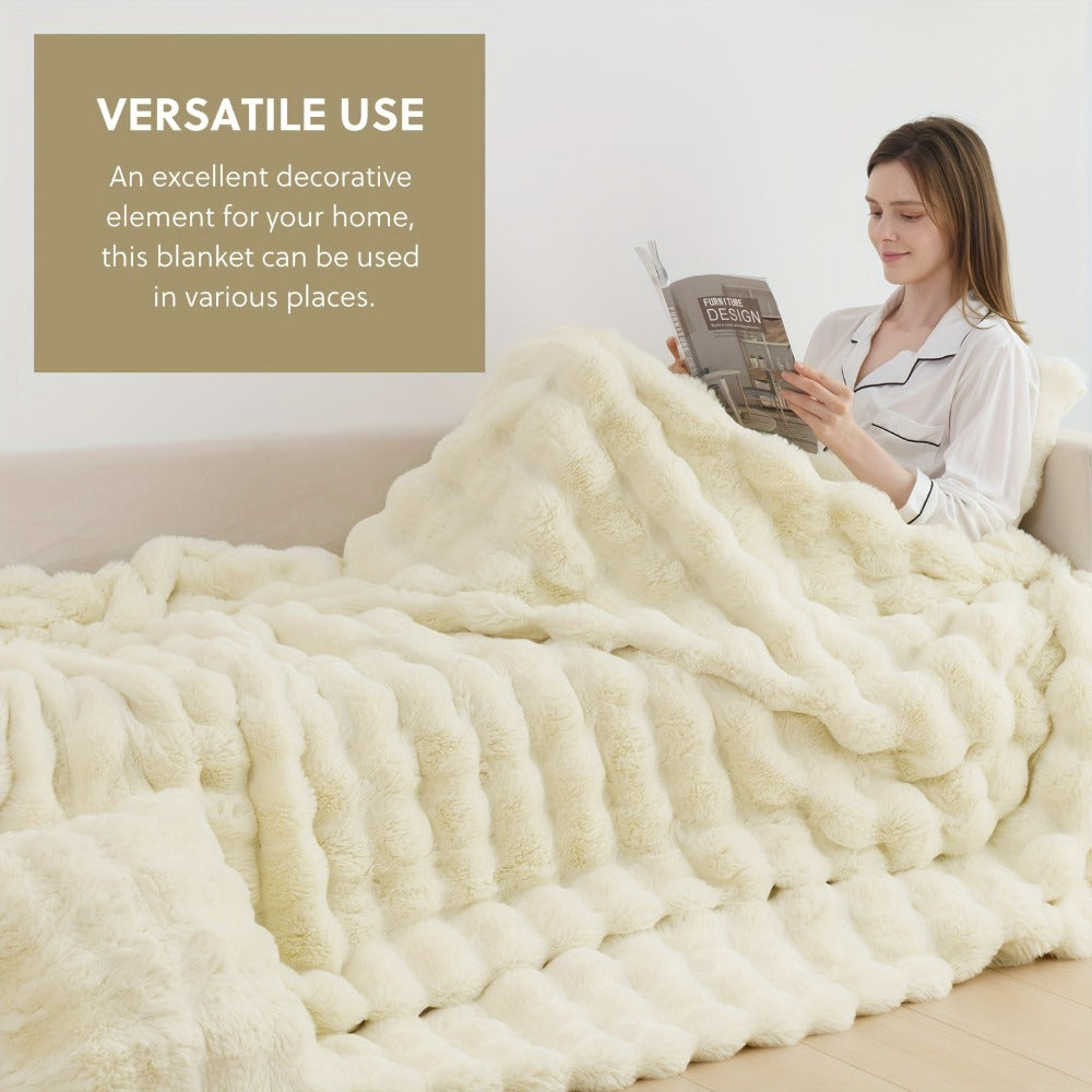 Faux Rabbit Fur Throw Blanket in 11 Checkout Colors and Throw, Twin, Queen or King Size Options