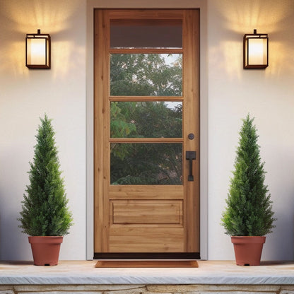 Artificial Cedar Topiary Tree with 3, 4 or 5 ft Height Options, Black Pot and Single or Two-Tree Sets