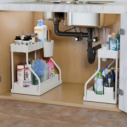 Under Sink Storage Organizer 2-Piece Sliding Shelf Set in Black or White for Kitchen and Bathroom