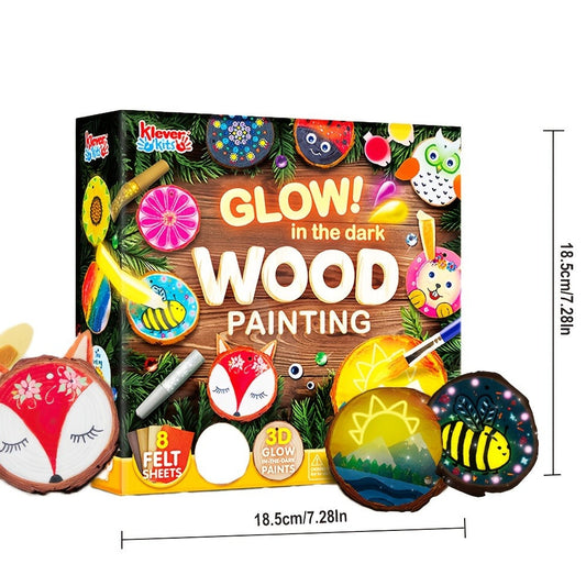 Kids Painting Kit Glow in the Dark – Wood Slice Arts & Crafts Set Ages 6+ with 16 Wood Slices, Felt, Acrylic Paints, Gems & Glitter Glue | 500+ Pieces | Birthday Christmas Easter Gift Boys Girls