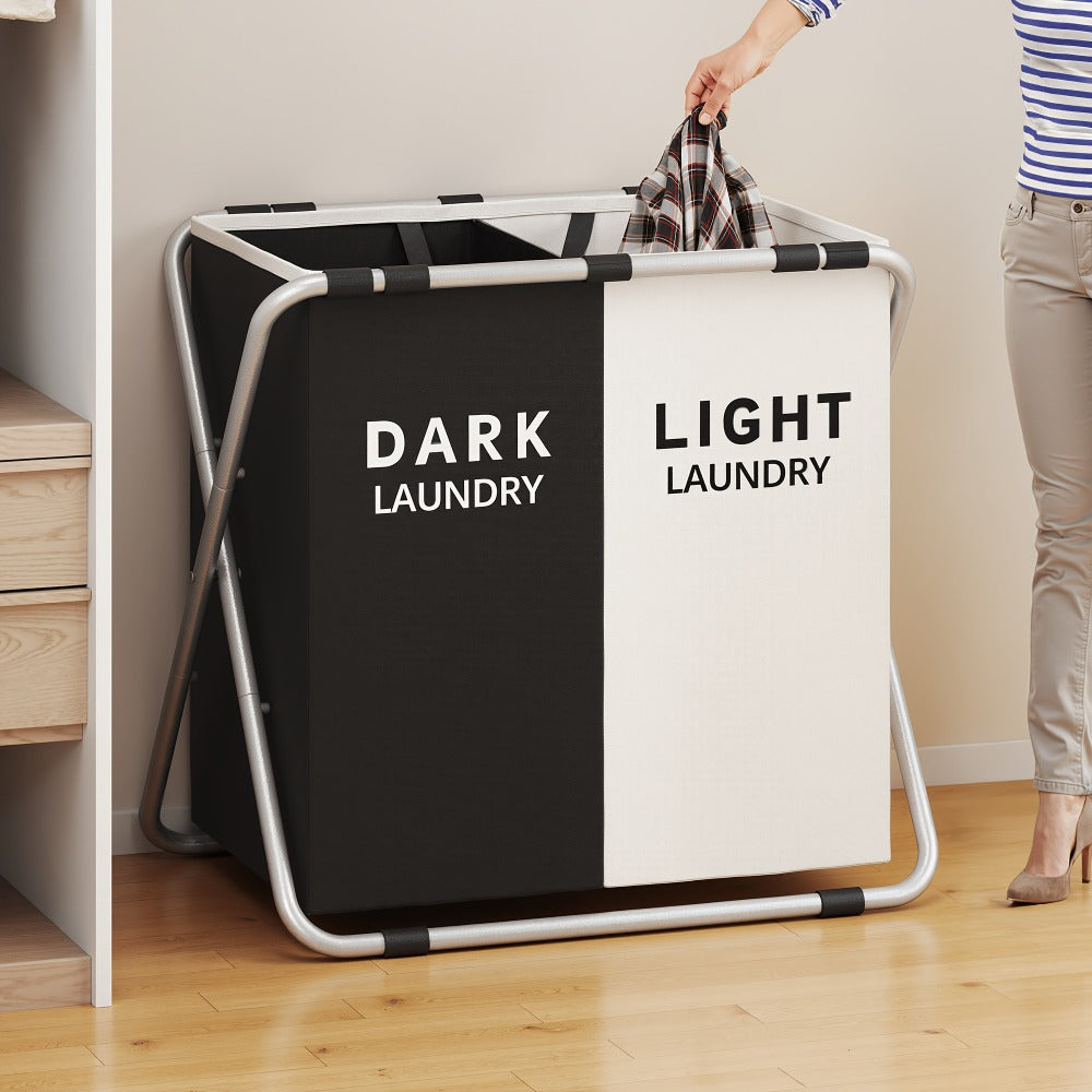 Fabric Laundry Sorter Hamper with Carry Handles in Two- or Three-Section Designs and 57 or 70cm Height Options