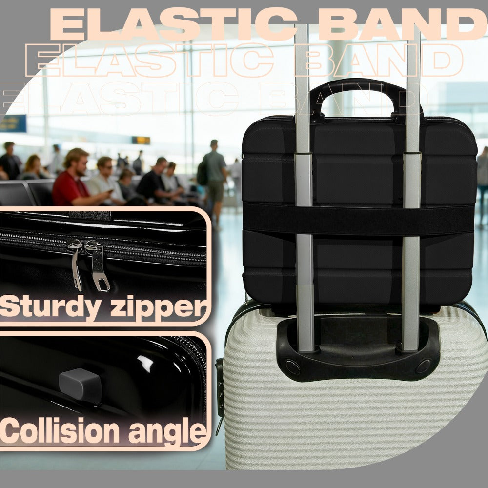 Hard Shell Makeup Travel Case Waterproof Pressure-Proof Portable Cosmetic Suitcase with Elastic Band Luggage Attachment Carry-On Organizer for Women Travel Camping Gym 30x25x15cm