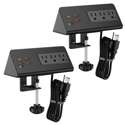Power Strip Desk-Edge 7-in-1 with Clamp or Screw Mount, PD 20W USB-C, 5.6-Foot Cord and Power Indicator