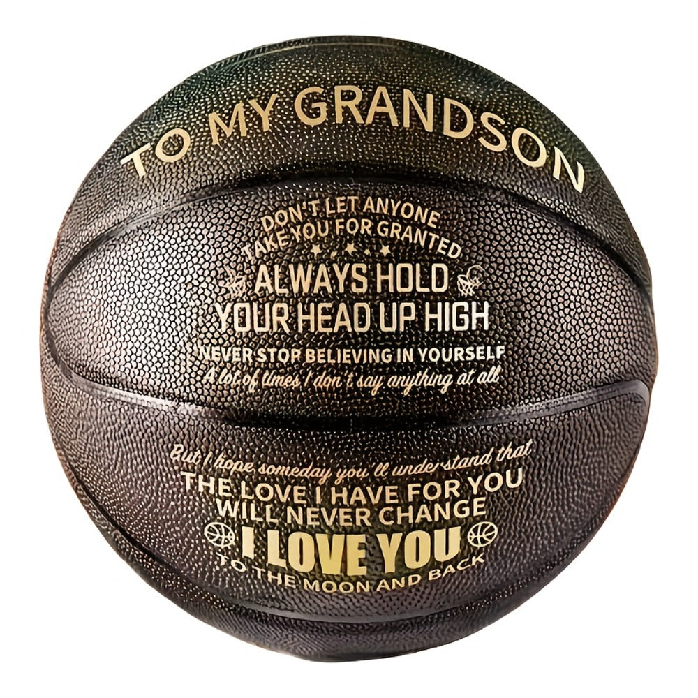 Message Basketball Gift for Son or Grandson with Eight Printed Design Options and Inflation Pump