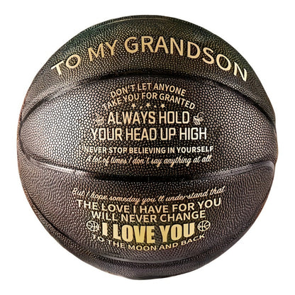 Message Basketball Gift for Son or Grandson with Eight Printed Design Options and Inflation Pump