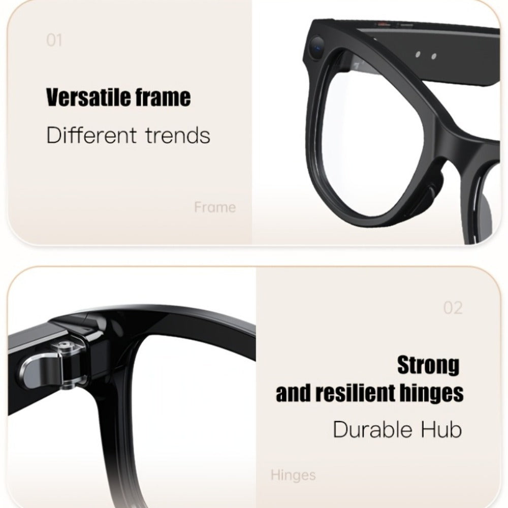 Bluetooth Smart Glasses with 8MP HD Camera – AI Real-Time Translation, Object Recognition, Touch Control, Bluetooth Call & Music, Wearable for Men & Women