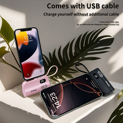 Mini Capsule Power Bank 5000mAh 22.5W Fast Charging Portable Charger Dual USB-C USB-A Pocket Sized for iPhone Android Samsung Travel Everyday Carry Black Pink Purple