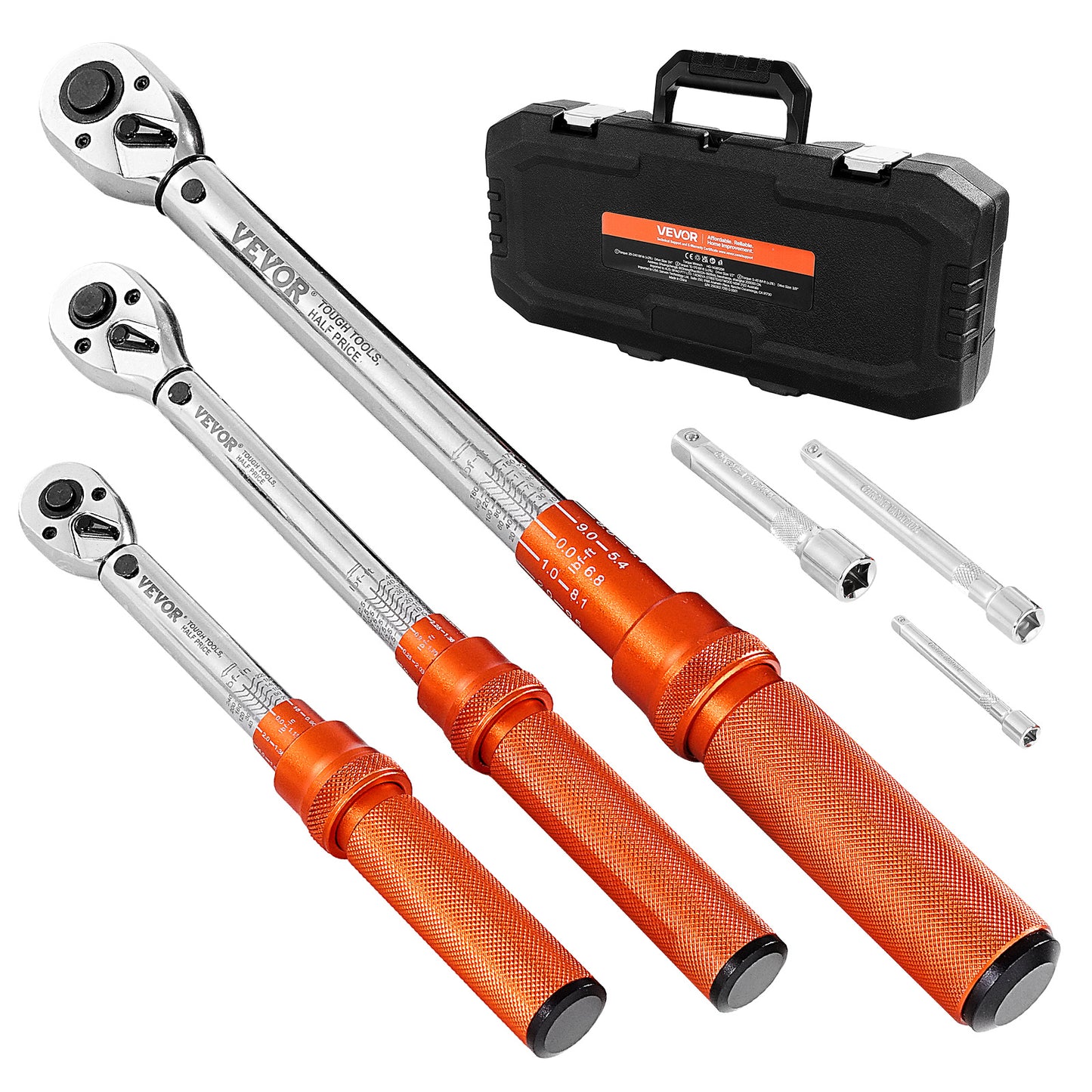 Click Torque Wrench Set 3-Piece - 1/4 3/8 1/2 Inch Drive, Dual-Direction 72-Tooth Reversible Ratchet, ±3% Accuracy with Calibration Certificate, Alloy Steel, Laser-Etched Scale, Heavy-Duty Tool Case