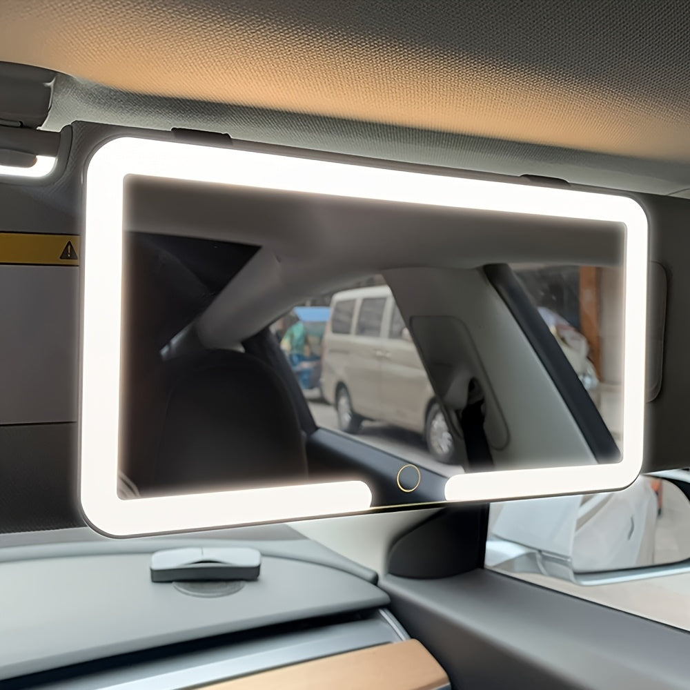 Car Visor Makeup Mirror LED Lighted USB Powered - Sun Visor Vanity Mirror with 3 Light Modes, Universal Fit for Cars Trucks SUVs, Road Trip Essential Car Accessory Gift for Women Female Drivers
