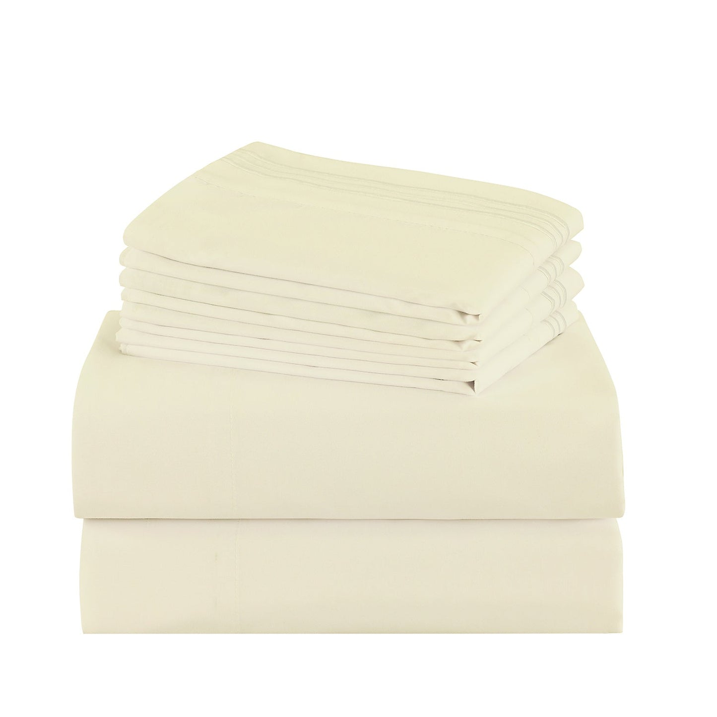 Bed Sheet Set 100 GSM Microfiber in 4- or 6-Piece Configuration with Four Sizes and Twelve Solid Colors