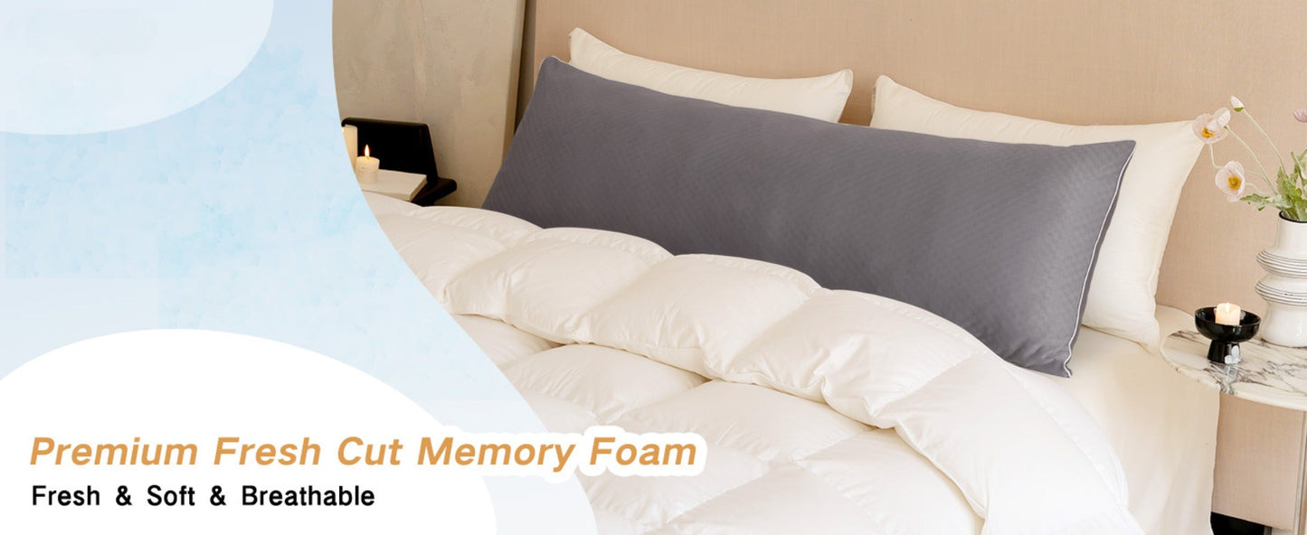 Adjustable Shredded Foam Body Pillow, 20 x 54 Inches, Split-Color Cover in White or Grey for Adult Beds
