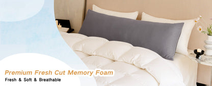 Adjustable Shredded Foam Body Pillow, 20 x 54 Inches, Split-Color Cover in White or Grey for Adult Beds