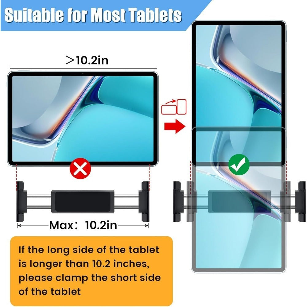Car Headrest Tablet Mount 2-Pack – 360° Rotating Adjustable Holder for iPad & Tablets 5.5–18.4 Inch, Soft Sponge Padding, Portrait & Landscape Modes, Perfect for Kids in Back Seat