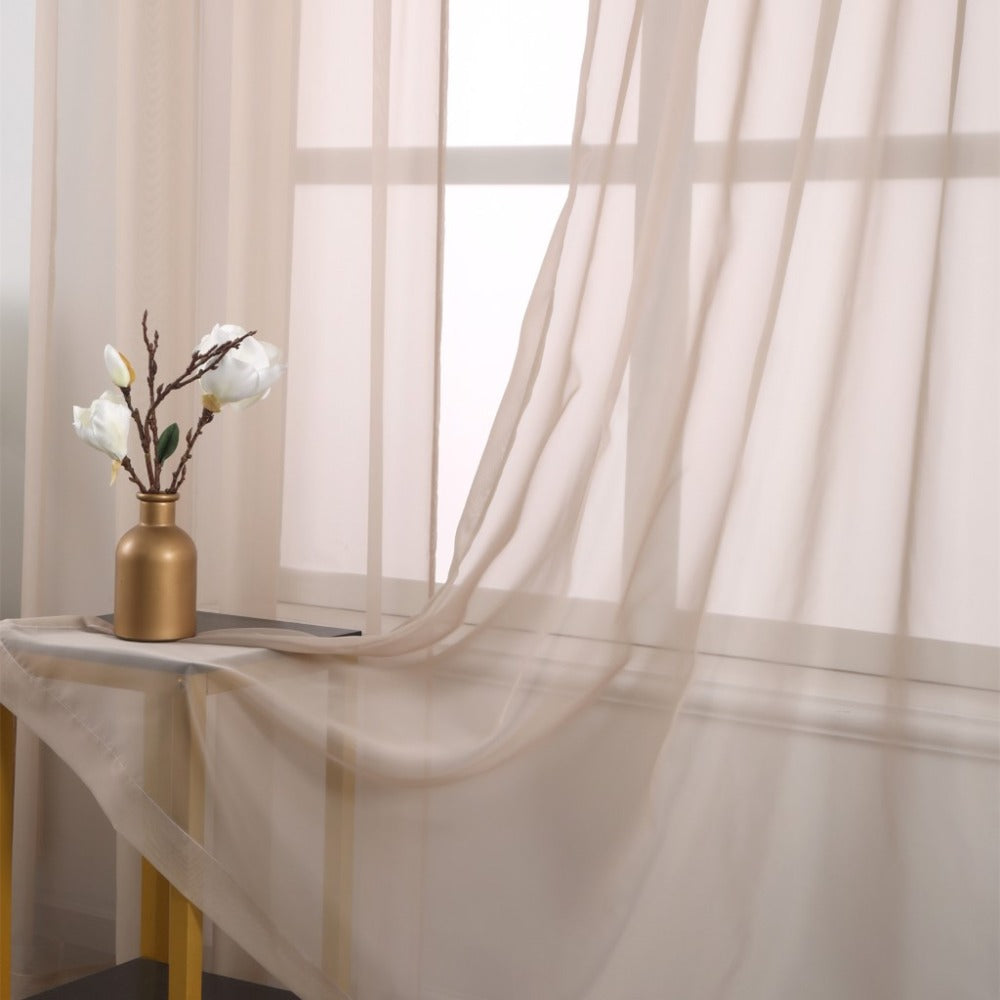 Two-Panel Solid Sheer Curtains with Rod-Pocket Header, Seven Colors and Four Size Configurations