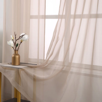 Two-Panel Solid Sheer Curtains with Rod-Pocket Header, Seven Colors and Four Size Configurations