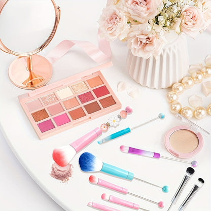 Makeup Brush Set, 15-Piece Bead-Ready Metal Handle Collection with Powder, Blush, Eyeshadow and Angled Brush Shapes