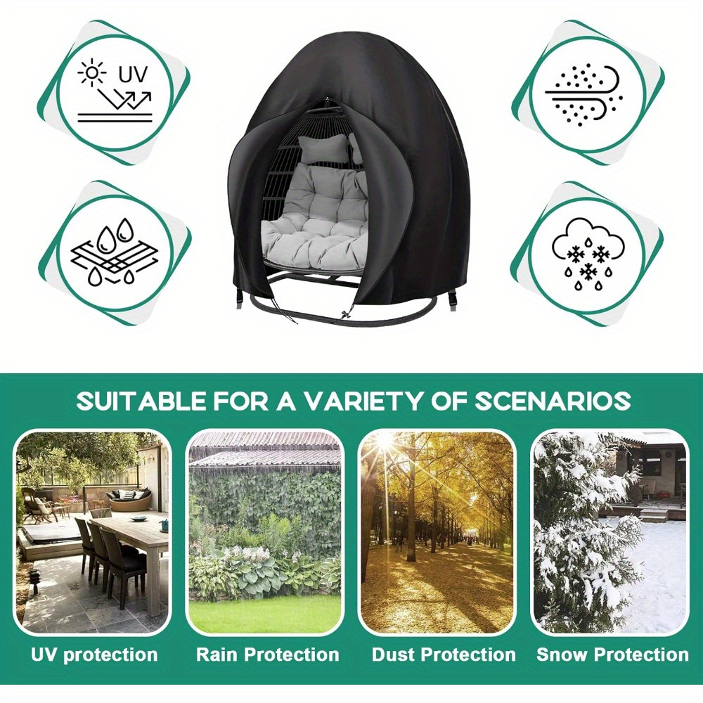 Black Double-Egg Chair Cover with Front Zipper, Drawstring Buckle and Full Enclosure Shape