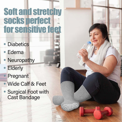 3-Pair Grippy-Sole Wide Sock Set for Adults in Black, White or Grey with 9-13 and 13-15 Size Options