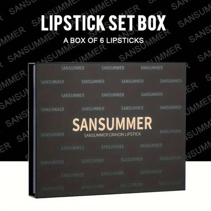 Matte Velvet Crayon Lipstick Gift Box Set 6 Shades Waterproof Long Lasting Highly Pigmented Easy Apply Twist-Up Lip Color for Women All Skin Tones Daily Wear Travel & Gifting