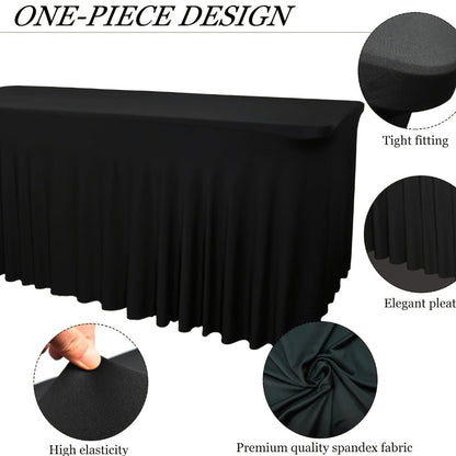 Tablecloth Pleated Skirt Fitted Cover 2-Pack for 6 or 8-Foot Rectangle Tables in Red Polyester Blend