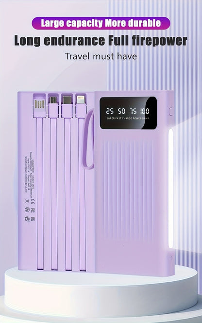 Power Bank 10000-30000mAh with 15W Charging, Four-in-One Cable and Four-Mode Camping Light