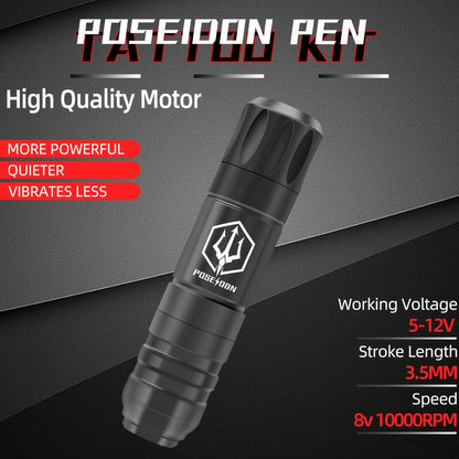 Tattoo Machine Kit POSEIDON TK035 Wireless Rotary Pen with LCD, 1500mAh Battery, 20 Cartridges and Practice Supplies