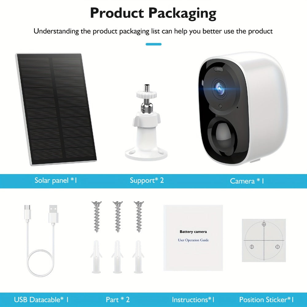 Solar Outdoor Security Camera with Dual-Band 2.4/5GHz WiFi, 5000mAh Battery and Black or White Body