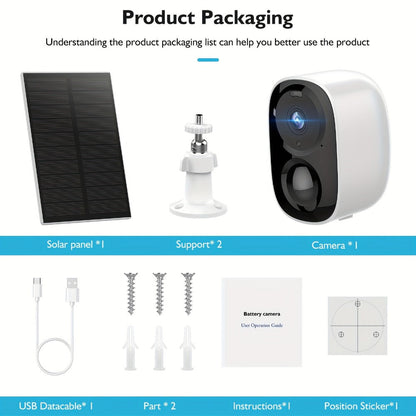 Solar Outdoor Security Camera with Dual-Band 2.4/5GHz WiFi, 5000mAh Battery and Black or White Body