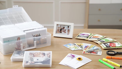 Photo Storage Box with 14 or 18 Inner Keeper Cases in Clear, Black or Multicolor Configurations