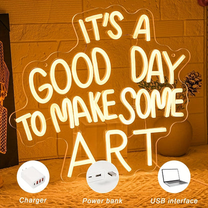 LED Neon Sign "Today Is a Great Day for Creating Art" Dimmable Wall Light for Study Room Classroom Home Living Room – Creative Art LED Neon Light Decor Gift for Artists Teachers Students