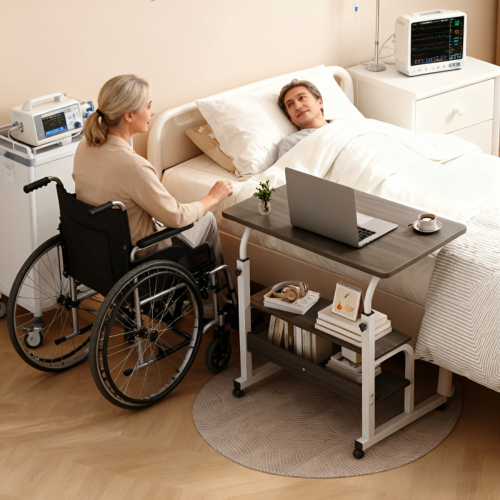 Overbed Table with Casters Adjustable Height – Bedside Nursing Table for Hospital & Home Care, Rolling Laptop Desk for Elderly & Patients, Meal Tray Stand, Multiple Colors