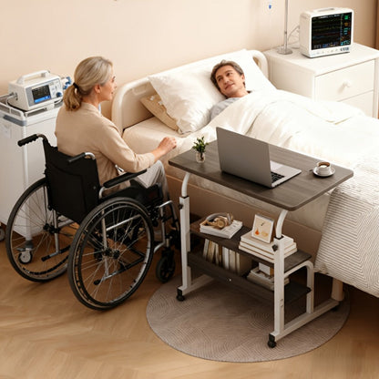 Overbed Table with Casters Adjustable Height – Bedside Nursing Table for Hospital & Home Care, Rolling Laptop Desk for Elderly & Patients, Meal Tray Stand, Multiple Colors