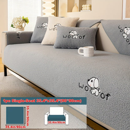 Sofa Cover Embroidered Plush-Texture Panels for Single to 4 Seats, Backrest, Armrest or Pillowcase