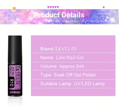 Gel Nail Polish Nine-Piece Reflective Glitter Line Set, 5ml Each for Stripes and Graffiti Nail Art
