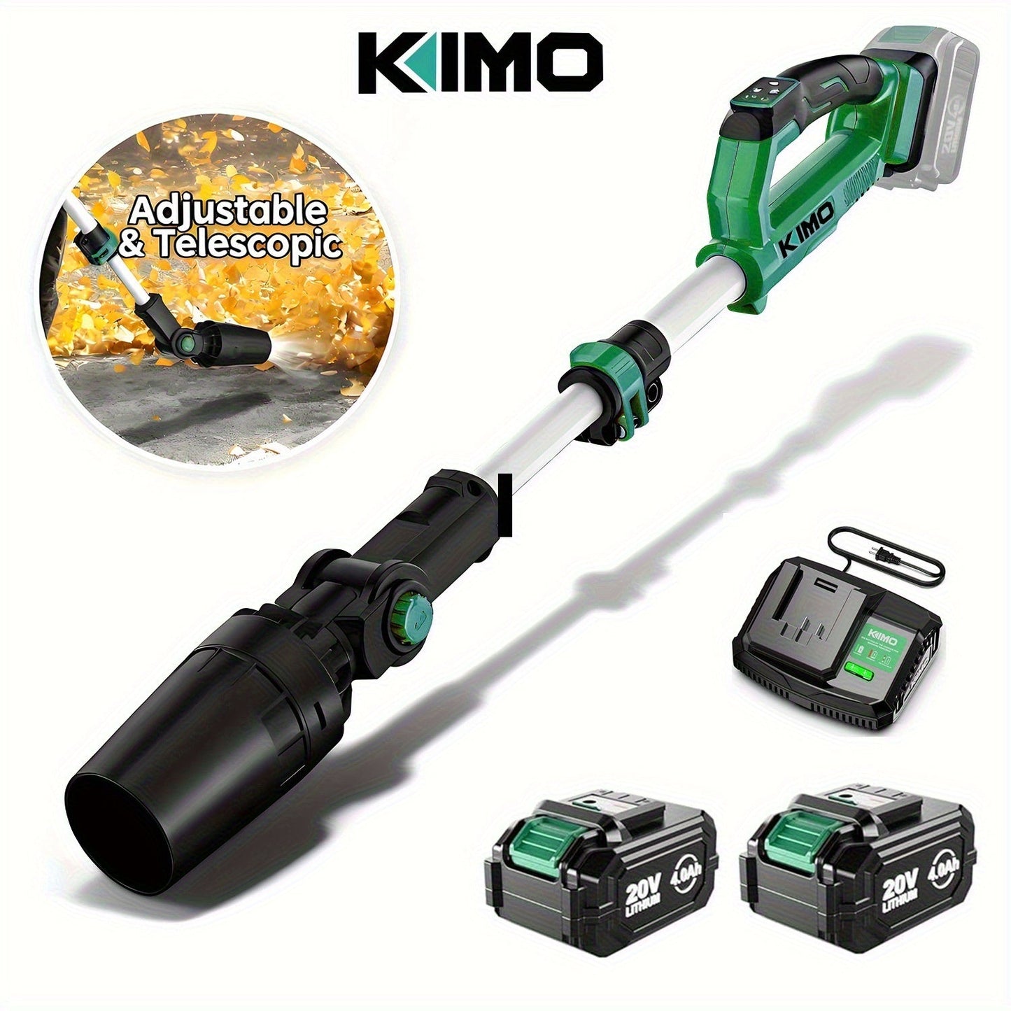 KIMO 20V Brushless Cordless Leaf Blower 650CFM 280MPH with 4000mAh Battery & Fast Charger, 31000RPM Turbo Motor, 3-Speed, Lightweight Handheld for Yard Patio Snow Blowing