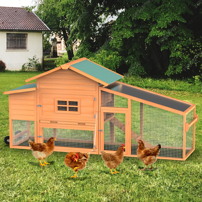 Chicken Coop on Wheels with Nesting Box & Removable Tray | Portable Wooden Hen House for 3-4 Hens with Expandable Run, Wood or Sunshine Board Roof
