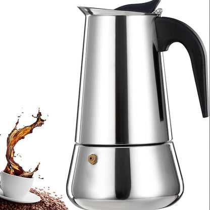 Straight-Sided Stovetop Moka Pot with Reusable Filter, Safety Valve and 2-, 4-, 6-, 9- or 12-Cup Options