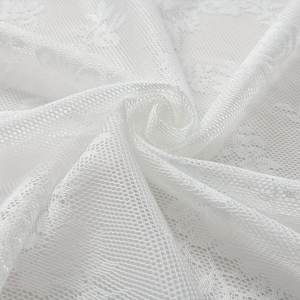 Two-Panel Floral Lace Window Curtain Set with Rod-Pocket Top, Three Colors and Six Metric Size Options