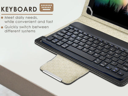 Universal Tablet Case with Wireless Keyboard 10.1 Inch – Removable Bluetooth Keyboard, PU Leather Folio Cover, Built-in Stand, Compatible with iOS Android Windows Tablets, Travel Portable Sleeve
