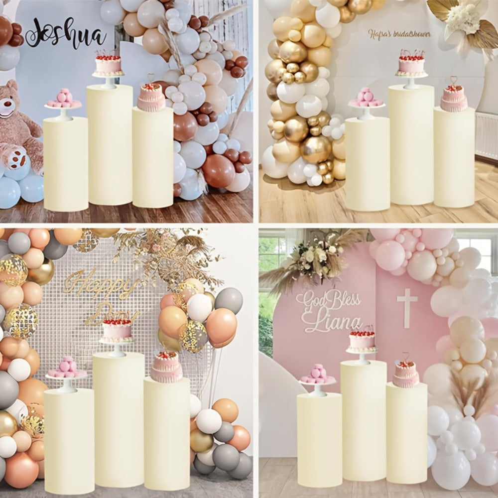 Party Decorations Five Stretch Fabric Cylinder Stand Covers in White or Pink with S–XXL Sizes