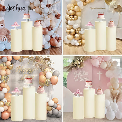 Party Decorations Five Stretch Fabric Cylinder Stand Covers in White or Pink with S–XXL Sizes