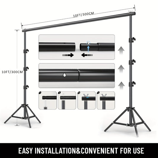Multi-Size Adjustable Backdrop Stand Kit 10x10ft & 6.5x6.5ft – Heavy Duty Sturdy Background Support System for Photo Studio, Wedding, Party & Event Photography, Quick Setup Design