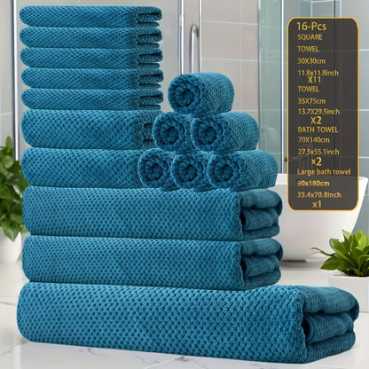 Towel Set 16 Piece 300GSM Coral Fleece Bath Towels and Washcloths in 11 Solid Colors for Home and Guest Use