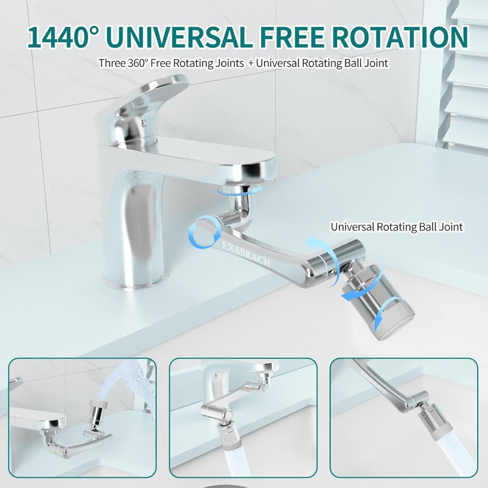 1440° Rotating Faucet Extender Brass Multifunctional 1080° 360° Swivel Robotic Arm Sink Aerator 2 Water Outlet Modes for Kitchen Bathroom Silver