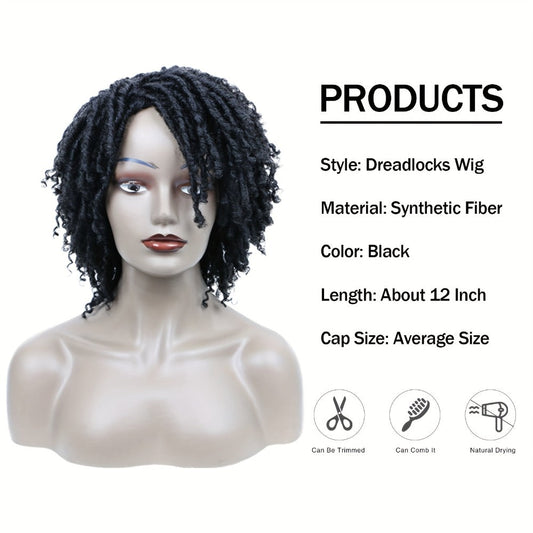 Synthetic Wig 12-Inch Goddess Faux Locs Headband Style with Curly Ends in Three Colors for Festivals
