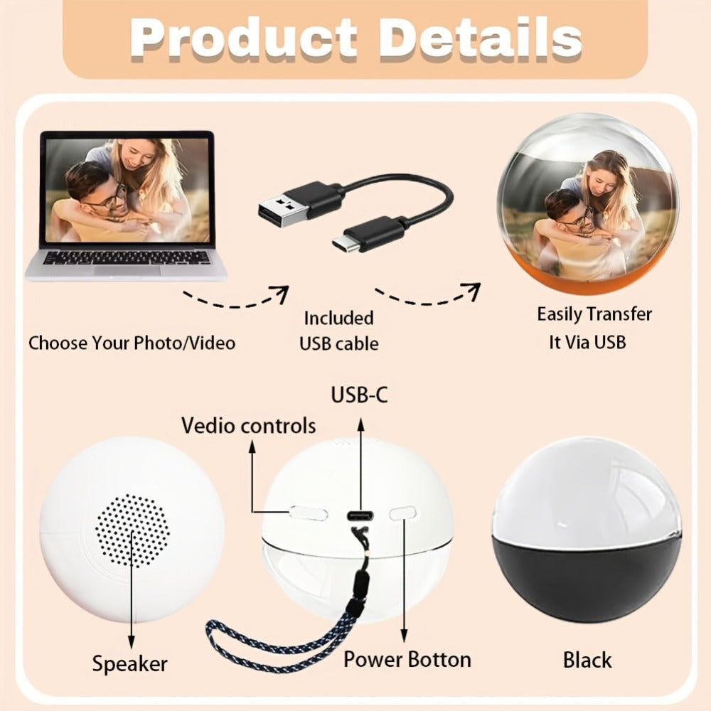Crystal Ball Video Player Gift 2.7 Inch LED Light-Up Digital Sphere - Upload Your Own Videos & Photos