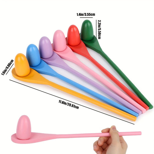 Egg Spoon Race Game Set 12pcs – Wooden Egg & Spoon Balance Relay Race Outdoor Lawn Game for Kids, Easter, Birthday Party, Carnival, School Activity