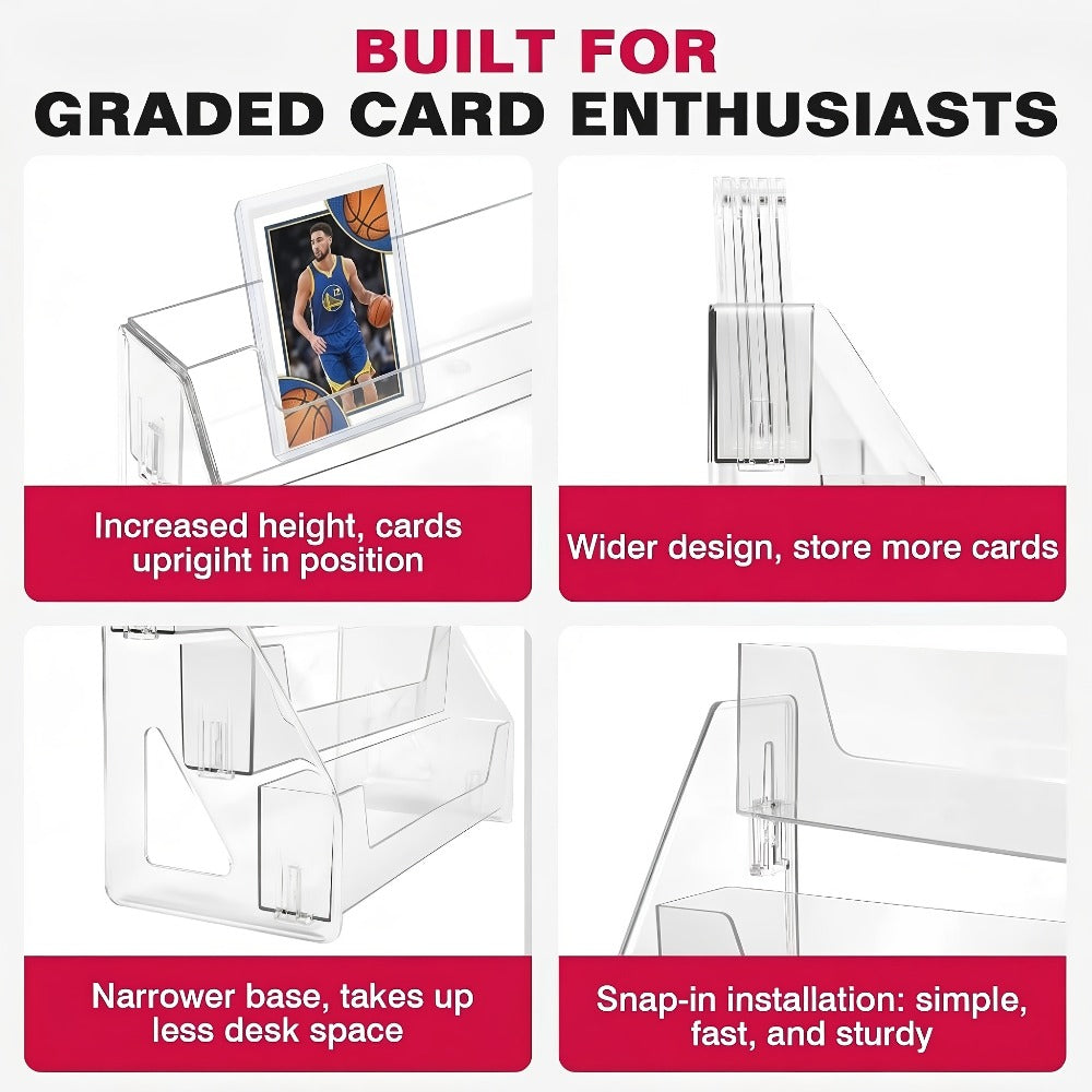 Clear Tiered Graded Card Display Stand with 3- or 5-Level Options for Desktop Collector Organization