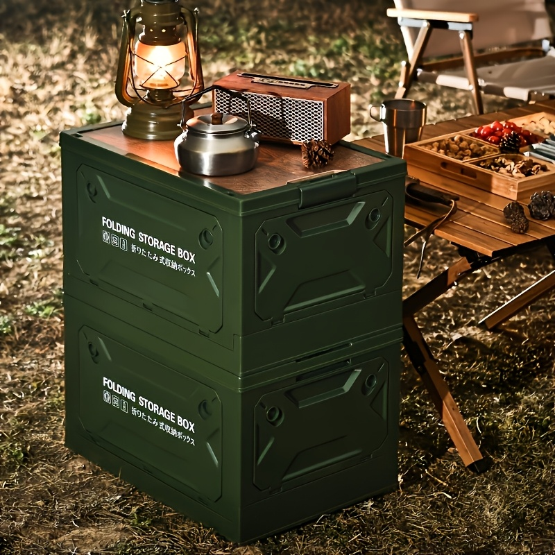 Folding Storage-Box Table with Five Access Doors and Wood-Look Top in One- or Two-Piece Color Options