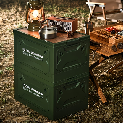 Folding Storage-Box Table with Five Access Doors and Wood-Look Top in One- or Two-Piece Color Options